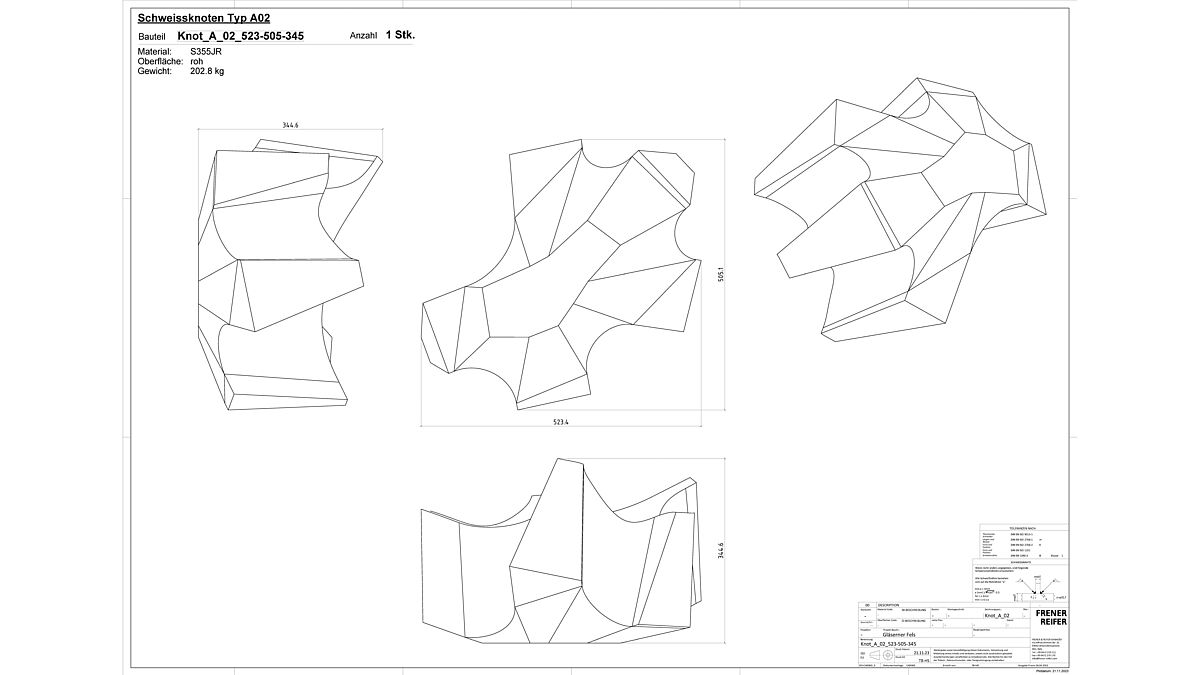 Exemple : plan en 3D des nœuds de soudure de type A01.
