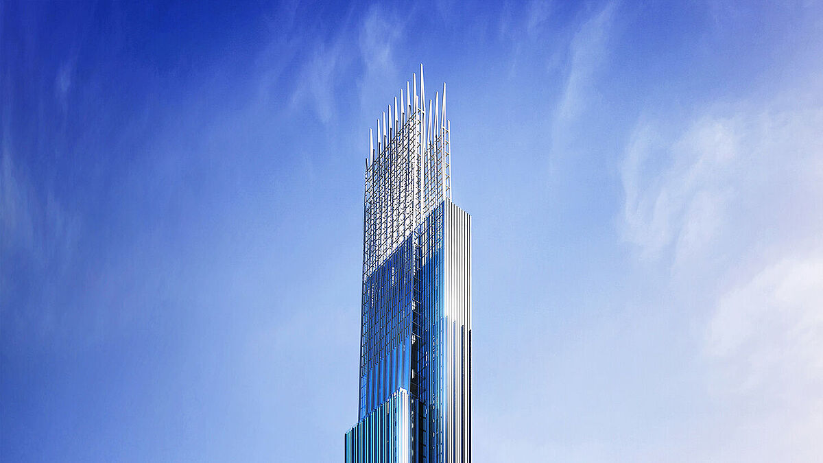 Mit einer Grundfläche von nur 57 x 57 Metern bei 139 Stockwerken zählt der Burj Azizi zu den schlanksten Hochhäusern der Welt.