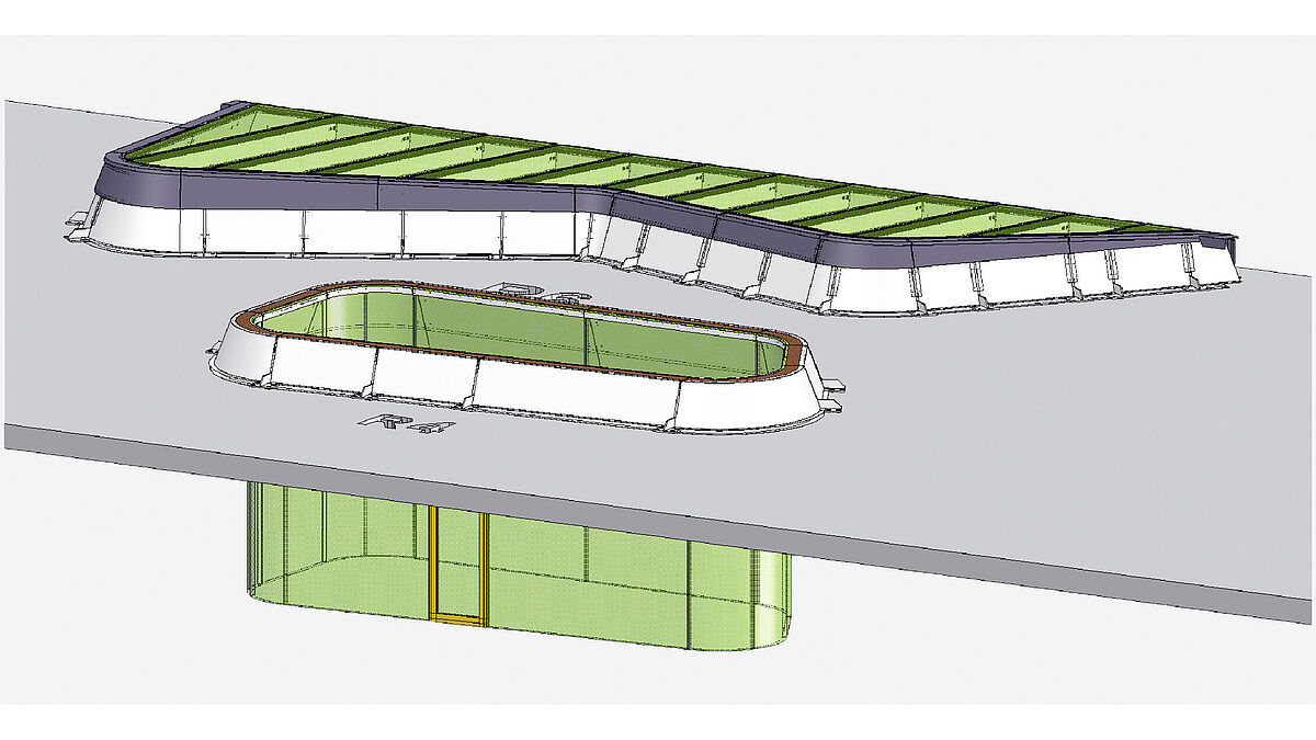 Les fenêtres de toit et les patios vitrés ont été modélisés en 3D. 