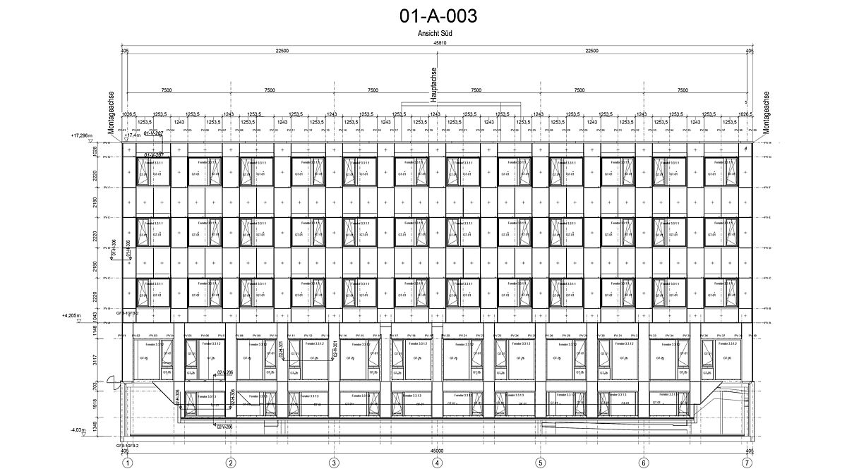 Ansicht Südfassade für die Genehmigung durch den Kunden.