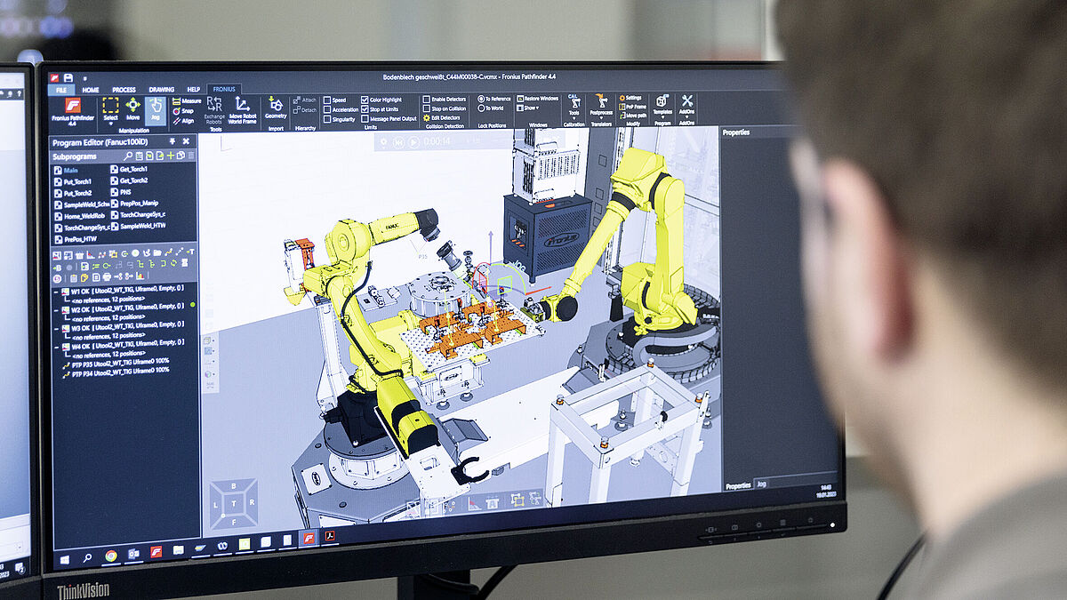 Programmierung der Schweissfolgen und Simulation mit dem Fronius Pathfinder.