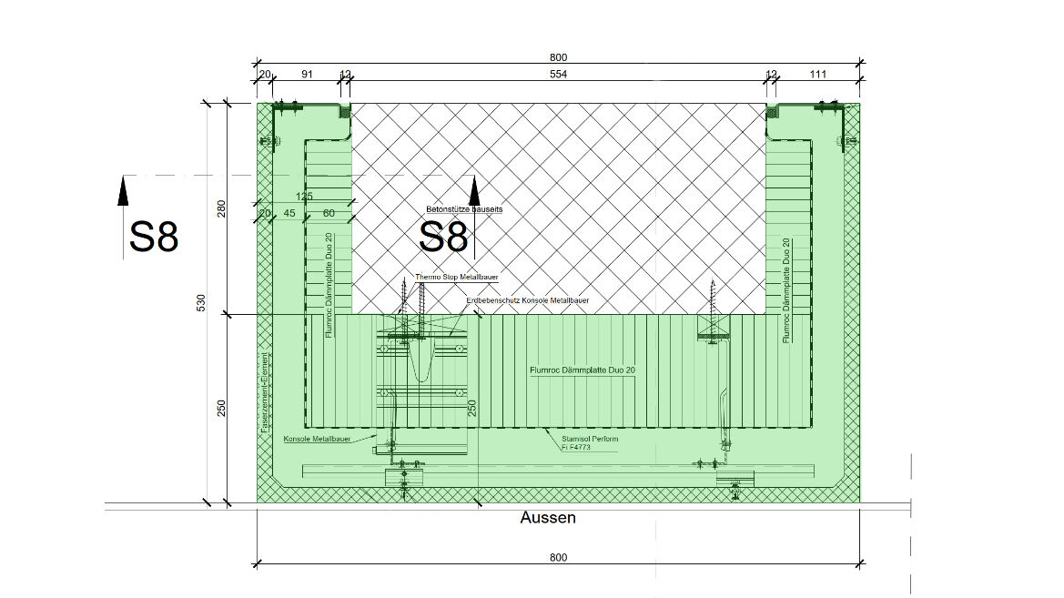 Ausschreibungsplan Stützenverkleidung: Horizontalschnitt durch eine Betonstützenverkleidung.