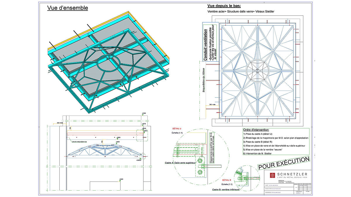 Plan d’un model verrière pyramidale (Schnetzler SA).