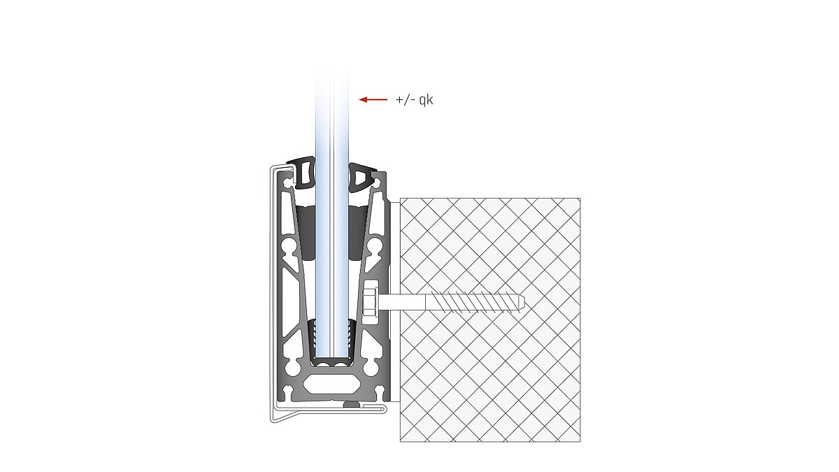 VITROBAR ®16s : Eine Betonschraube fixiert das seitlich montierte Glaselement sicher und ohne aufwendige Unterkonstruktion.