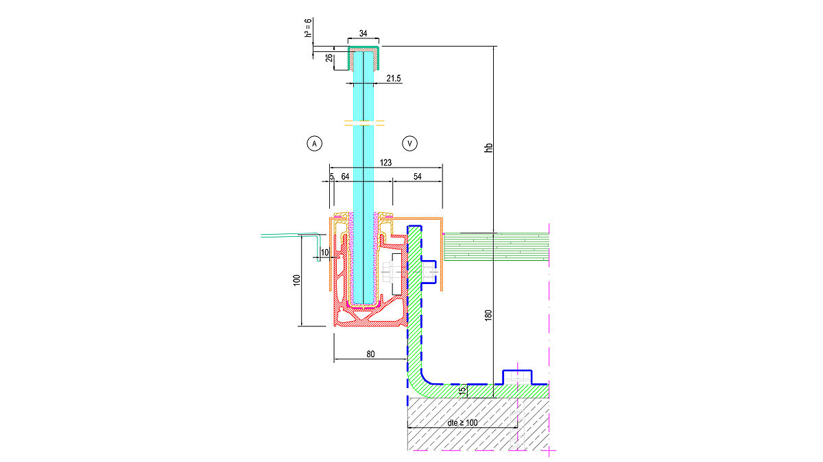 La structure de base du GM Railing Double Side est composée d’un profilé en U dans lequel l’élément de verre préfabriqué est collé. 