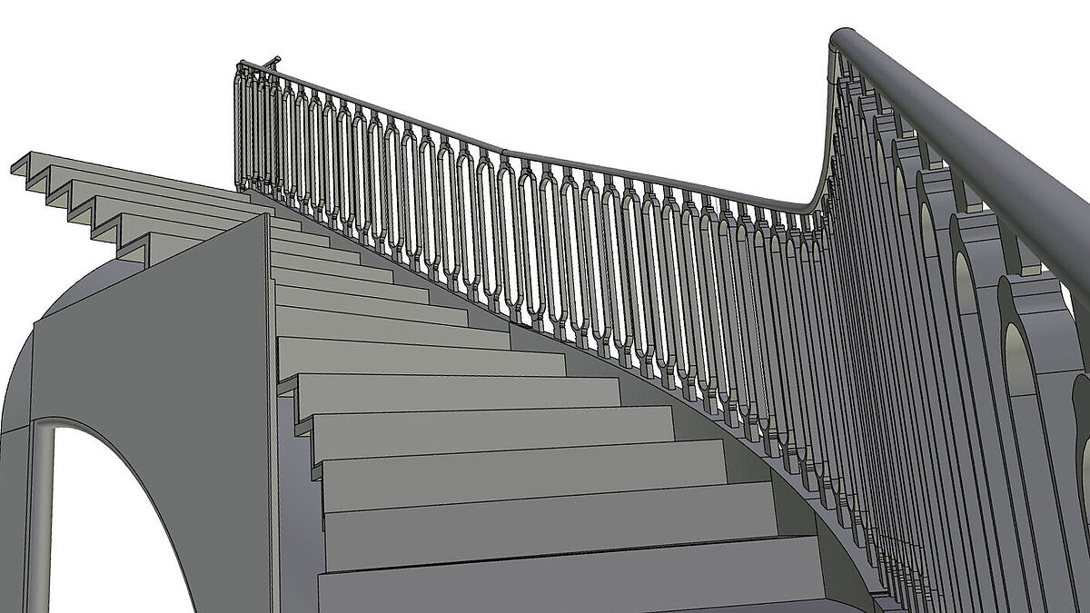 Ausschnitt des 3D-Planes der SWM Metallbautechnik, der in Zusammenarbeit mit den Architekten und Ateliers Romeo (Designer der Metallkonstruktion) sowie deren Vorlagen entstanden ist.