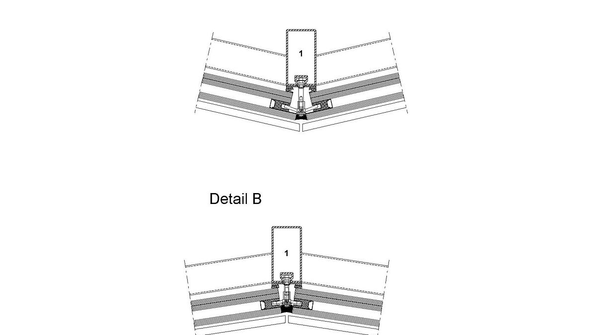 Horizontalschnitt Fassadenecke konvex (Detail A)  Horizontalschnitt Fassadenecke konkav (Detail B)