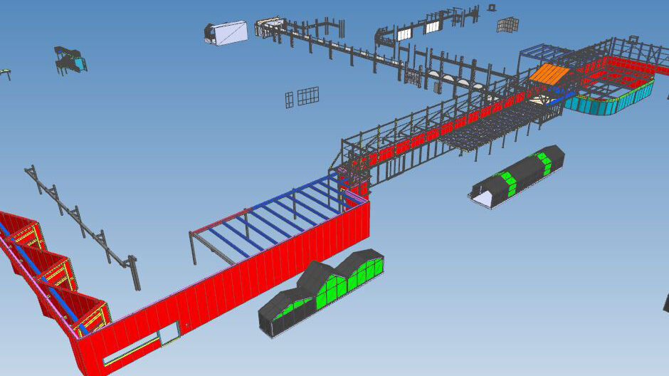 3D-Modell aller Stahl- und Metallbauarbeiten mit total 210 Tonnen verbautem Stahl.