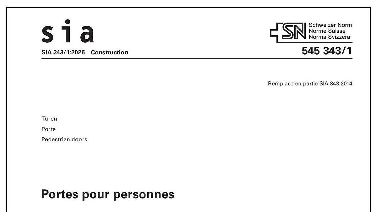 La nouvelle norme SIA 343/1 reproduit les règles nationales reconnues de l’art de construire pour les portes et contient des références complètes aux normes européennes et à d’autres réglementations relatives aux portes.
