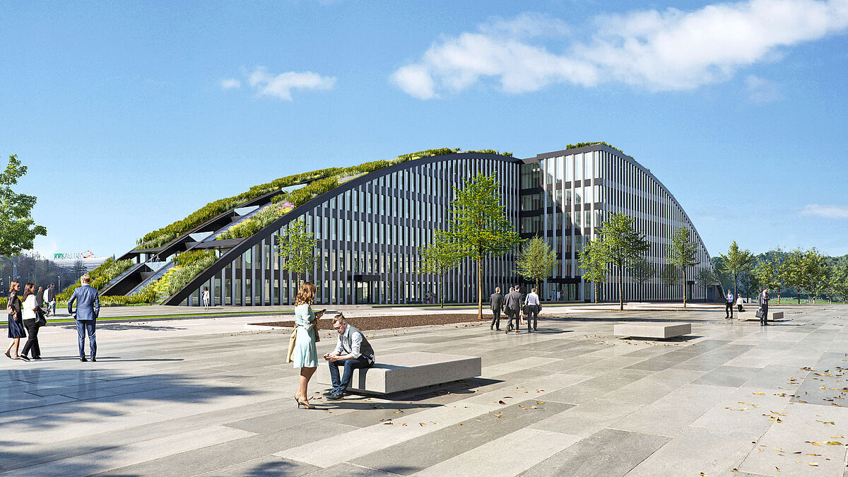 Die Fassade des Innovationsbogens Augsburg ist als weltweit erstes Projekt aus Hydro CIRCAL 100R gefertigt – einer Aluminiumlegierung aus 100% End-of-Life-Aluminium. 
