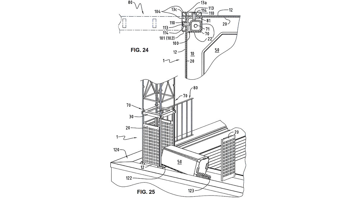 Extrait des dessins du brevet : différents éléments en métal assortis de solutions techniques appropriées.