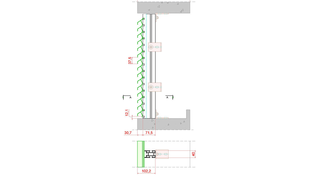 Système de lamelles Solid 30 Z, coupe transversale verticale : les lamelles sont clipsées individuellement sur place.